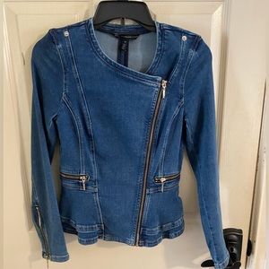 White House Black Market denim peplum jacket size 00